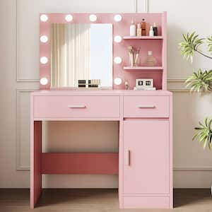 Morden Pink Makeup Vanity with Mirror and Drawers