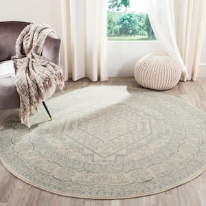 Adirondack Ivory/Slate 8 ft. x 8 ft. Round Medallion Border Area Rug