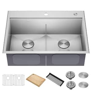 Kore 16 Gauge Stainless Steel 30" Double Bowl Drop-in Workstation Kitchen Sink with Accessories