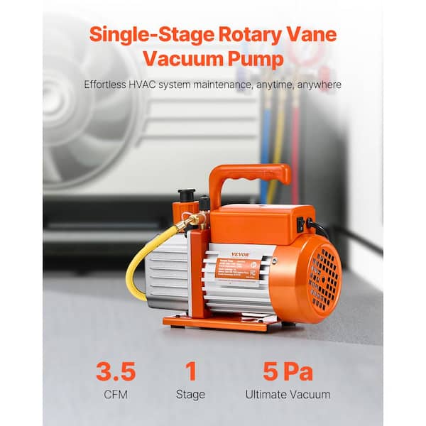 Vacuum Pump 3.5 CFM HVAC Single Stage Rotary Vane Vacuum Pump for R134a R22 R410a Systems Auto AC Vacuum Pump