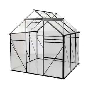 74 in. W x 74 in. D x 75 in. H Polycarbonate Greenhouse Raised Base and Anchor Aluminum Heavy Duty, Black