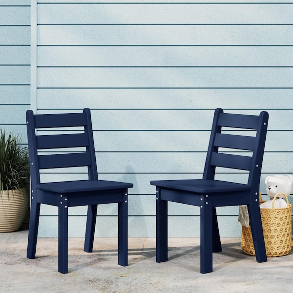Garden Party Children's Outdoor Patio All Weather HDPE Plastic Dining Chair for Kids (Set of 2), Navy Blue