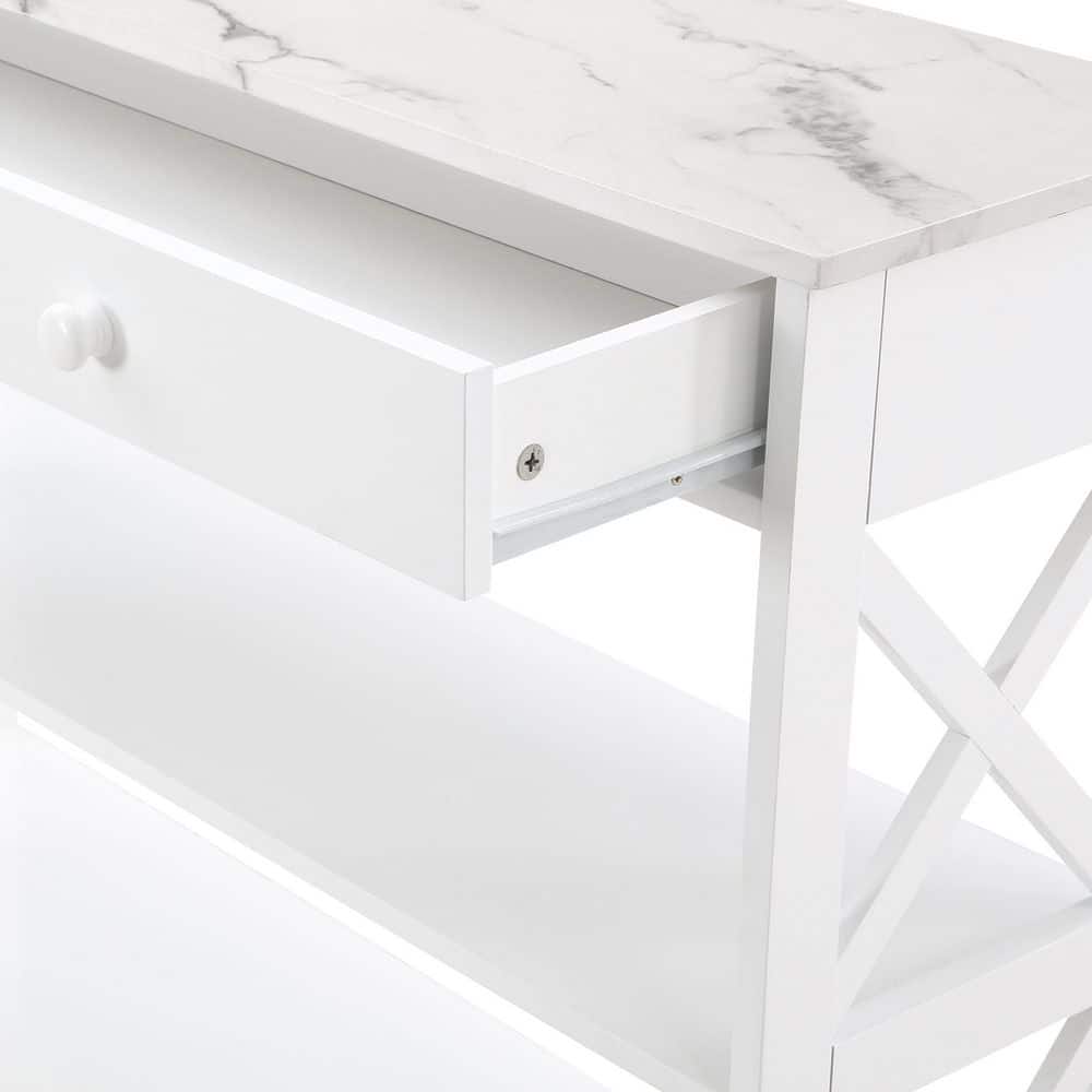 Oxford White Faux Marble Console Table with Storage Shelves
