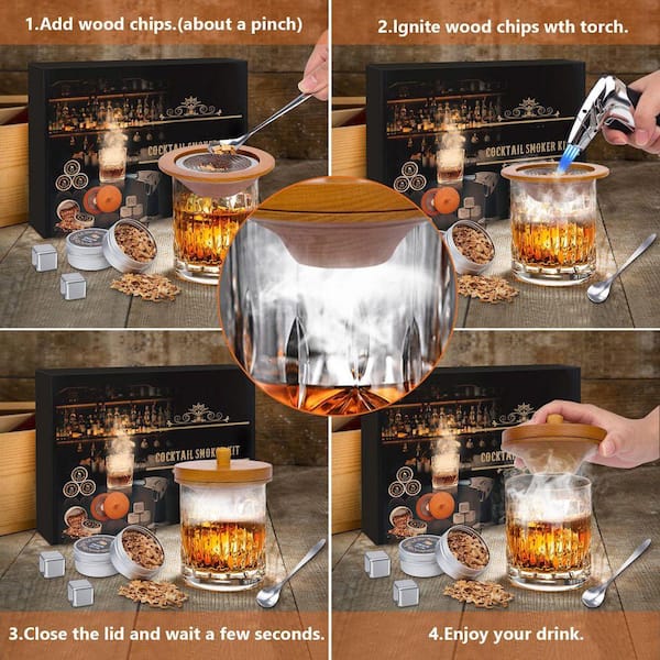 Lynzavix Kit Old Fashioned Whiskey Smoker Natural Wood Cocktail
