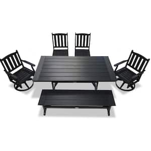 Tuscany Black 6-Piece HDPE Plastic Swivel Rectangle Outdoor Dining Set