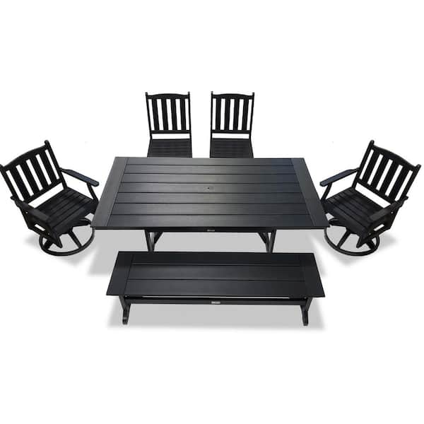 Tuscany Black 6-Piece HDPE Plastic Swivel Rectangle Outdoor Dining Set