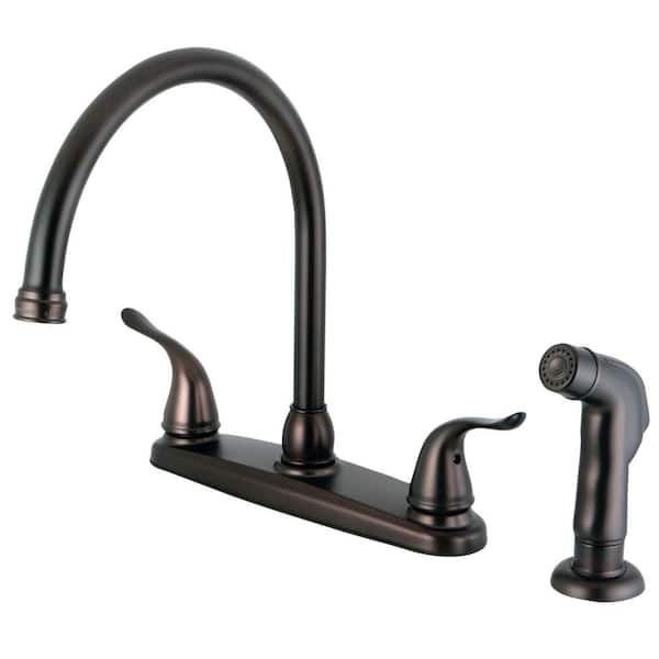 Kingston Brass Yosemite 2-Handle Deck Mount Centerset Kitchen Faucets with Side Sprayer in Oil Rubbed Bronze