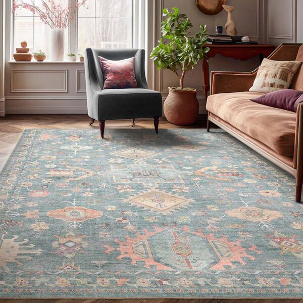 Apollo Serapi Delhi Traditional Floral Medallion, Blue 6 ft. in. x 9 ft. in. Area Rug