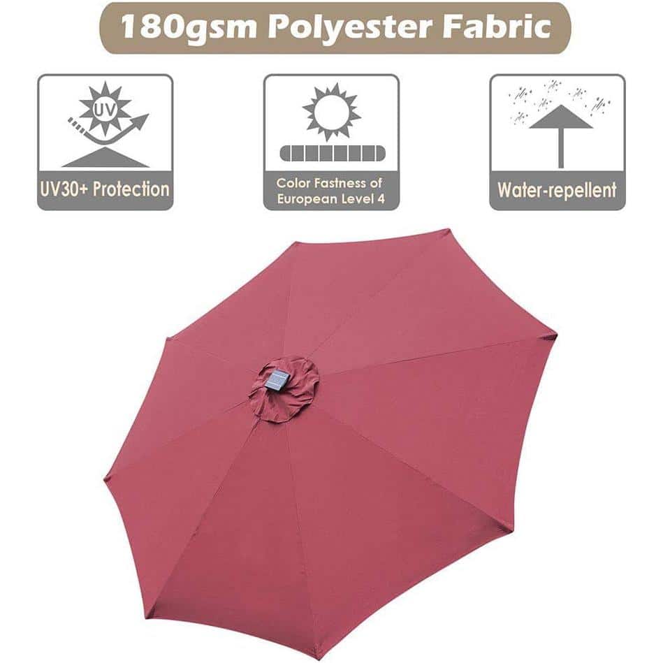 10ft Red Solar LED Market Patio Umbrella with Steel Pole