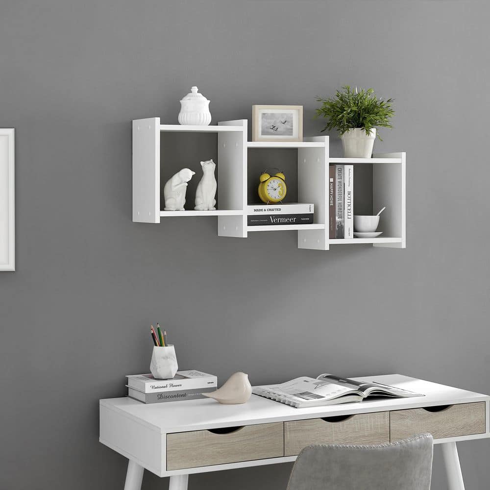 White 3-Cube Floating Wall Shelf with Ledges