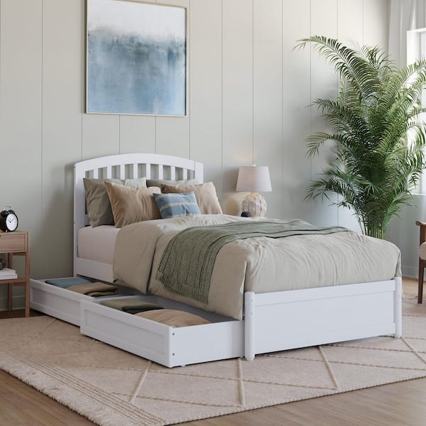 AFI Lucia White Solid Wood Frame Twin XL Platform Bed with Panel Footboard and Storage Drawers
