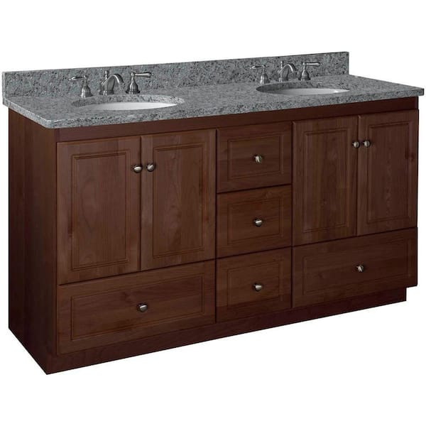 Simplicity by Strasser Shaker 60 in. W x 21 in. D x 34.5 in. H Bath Vanity Cabinet without Top in Dark Alder