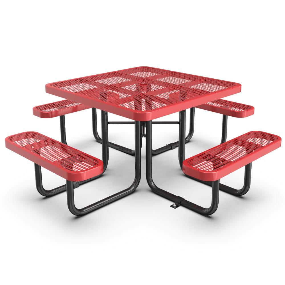 76.6 in Red Steel Square Outdoor Picnic Table with Umbrella Hole for  Patio price history on PriceWatchPro