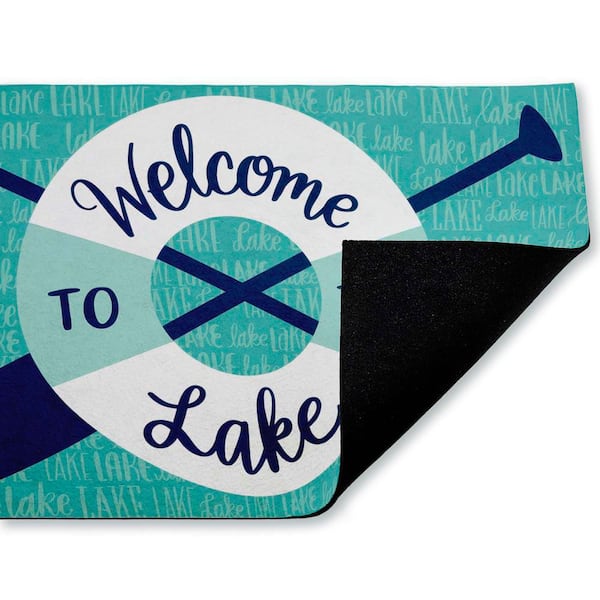 Welcome Lake Float and Paddles Green 18 in. x 30 in. Polyester Non-Slip Outdoor Door Mat