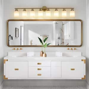 52 in. 8-Light Gold Vanity Lights Fixture with Frosted Glass Shades and No Bulbs Included