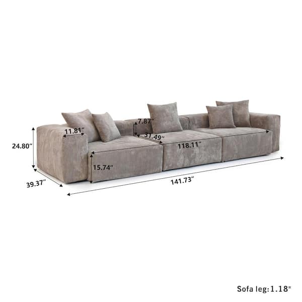 141 37 In W Light Brown 3 Piece Corduroy Velvet Square Arm 4 Seat Modular Free Combination Sectional Sofa With Pillows