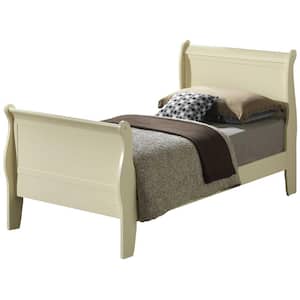 Louis Philippe Beige Twin Sleigh Bed with Headboard and Footboard