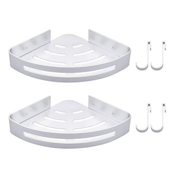 2 in. W x 23 in. D x 4 in. H Brushed Nickel Double Bathroom Corner Shelf