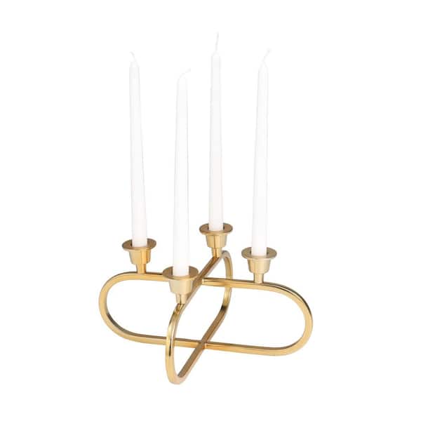 Litton Lane 6 in. Gold Stainless Steel Overlapping Oval Geometric Candelabra