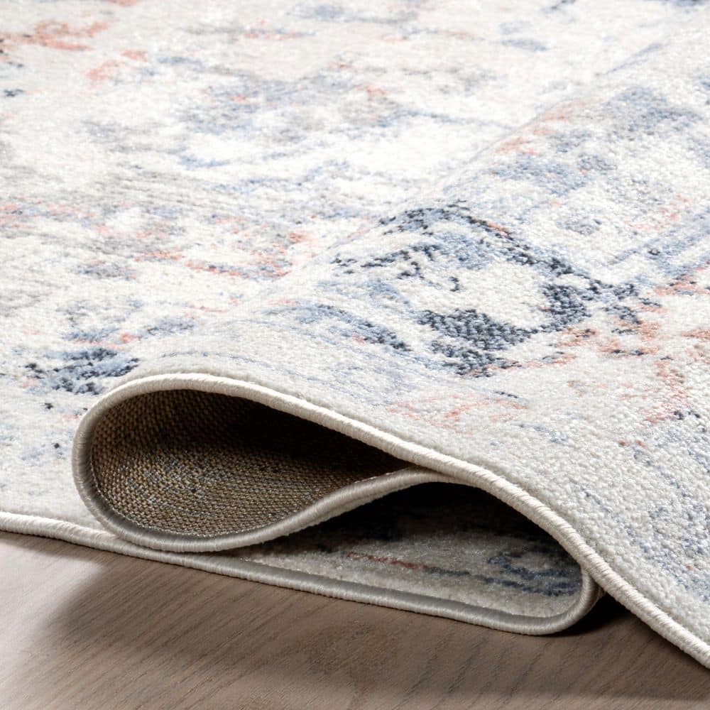 Everlee Faded Persian Blue and Beige Washable Area Rug