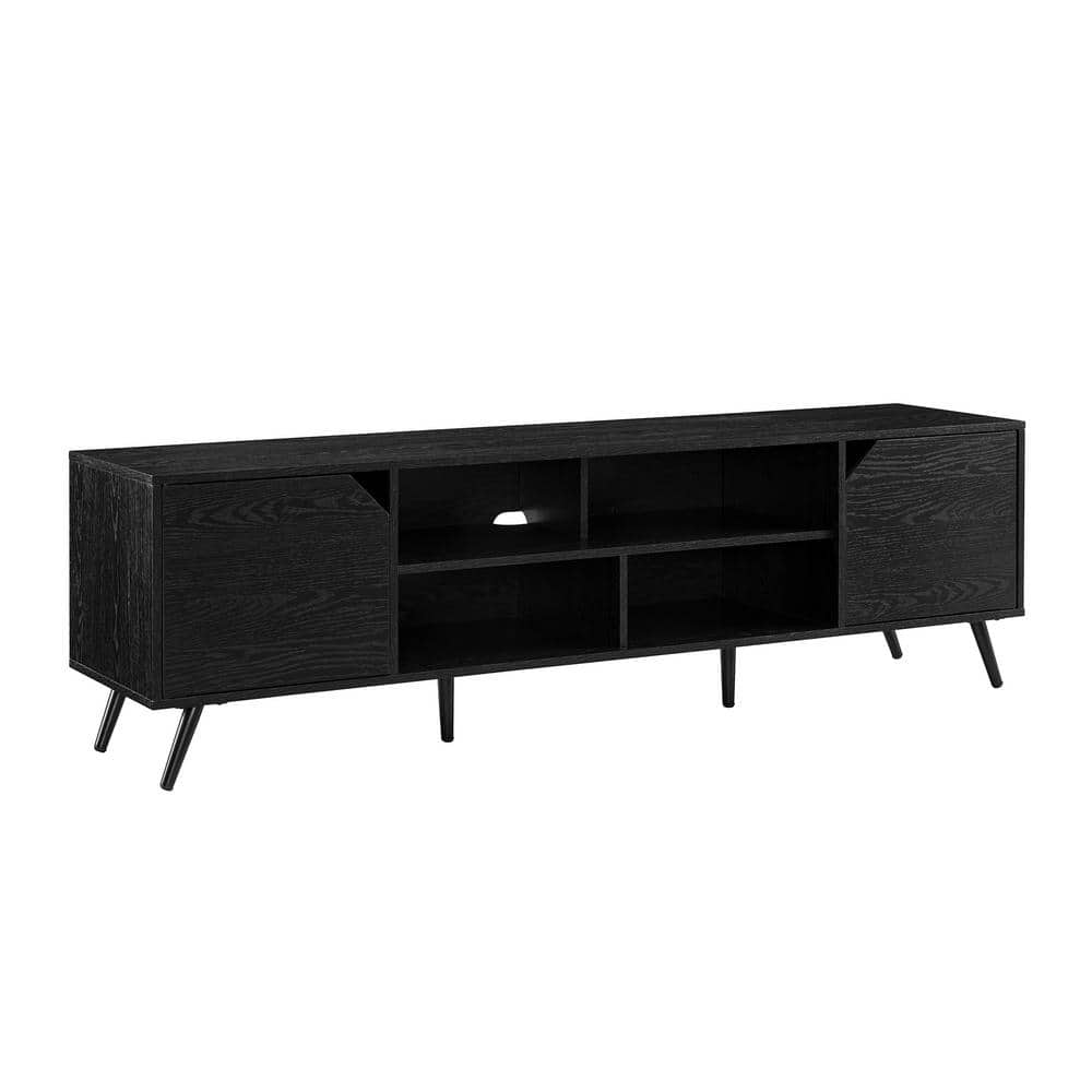 Black 70" Modern TV Stand with Cabinets and Shelves