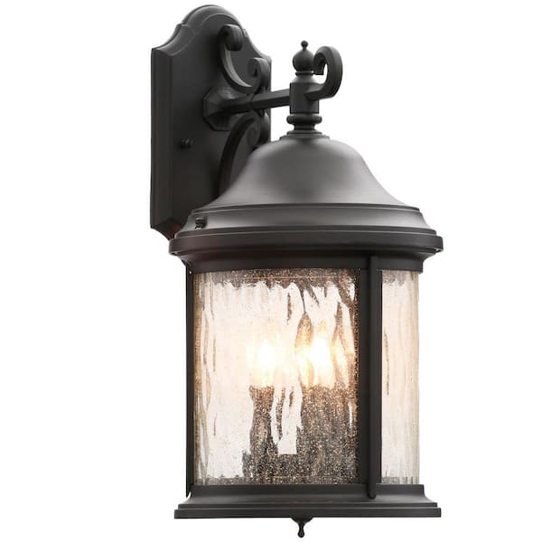 Progress Lighting Ashmore Collection 3-Light Textured Black Water Seeded Glass New Traditional Outdoor Medium Wall Lantern Light