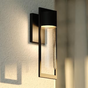 Sawyer Matte Black Steel 1-Light Integrated LED Contemporary Outdoor Cylinder Wall Sconce Clear Glass