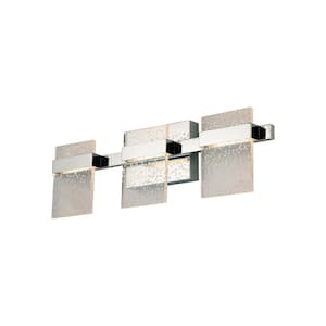 Madrona 22.75 in. W x 7.12 in. H 3-Light Chrome Integrated LED Bathroom Vanity Light with Clear Seedy Acrylic Shades