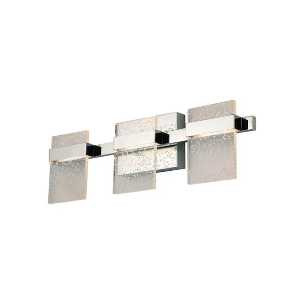 Eglo Madrona 22.75 in. W x 7.12 in. H 3-Light Chrome Integrated LED Bathroom Vanity Light with Clear Seedy Acrylic Shades
