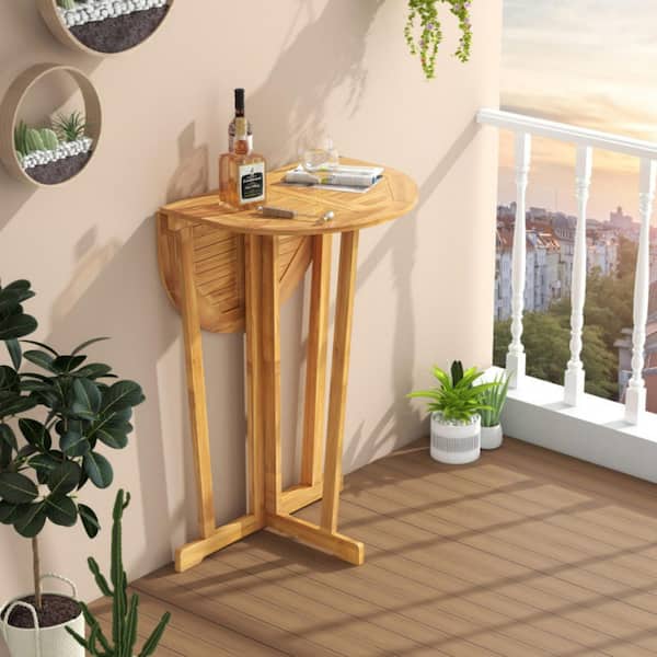 41.5 in. H Outdoor Folding Bar Table Oval Wood Bistro Table with Cross Metal Base for Patio, Deck or Poolside