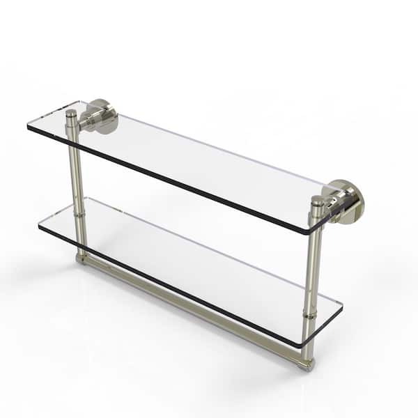 Washington Square Collection 22 in. 2-Tiered Glass Shelf with Integrated  Towel Bar in Polished Nickel