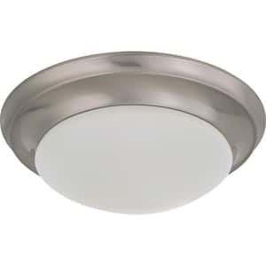 1-Light Brushed Nickel Flush Mount with Frosted White Glass