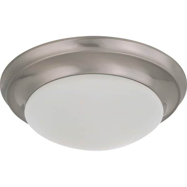 SATCO 1-Light Brushed Nickel Flush Mount with Frosted White Glass