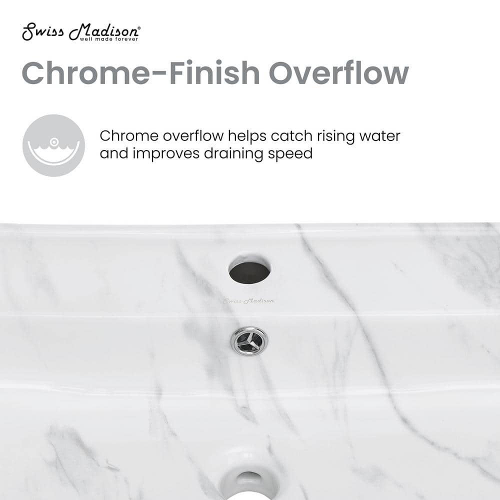 Claire 22" White Marble Ceramic Wall-Mount Bathroom Sink