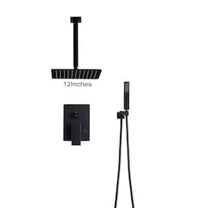 Square 2-Spray Patterns with 1.6 GPM 12 in. Wall Mounted Rain Fixed Shower Head in Matte Black