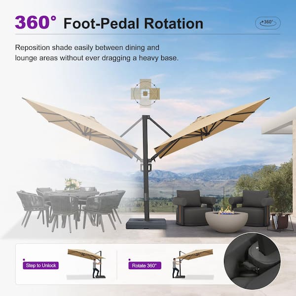 8 ft. Square Aluminum Cantilever Sun Umbrella Offset 360° Rotation Patio Umbrella in Beige
