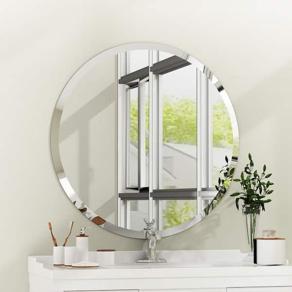 KOHROS 24 in. W x 24 in. H Frameless Round Beveled Edge Single Mirror in Silver