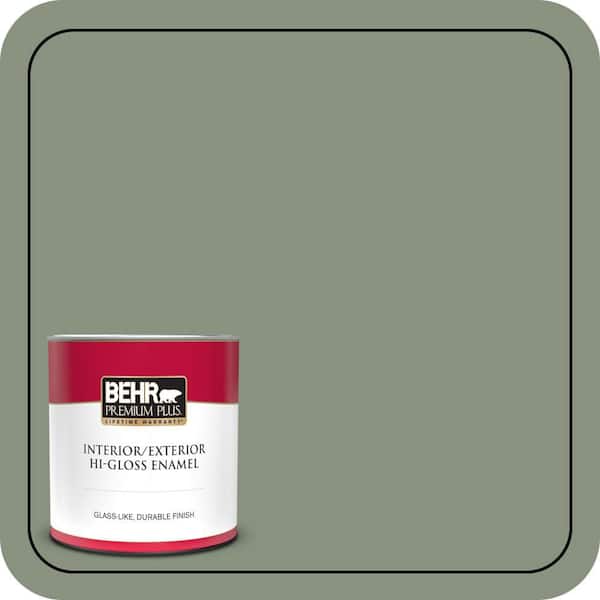 BEHR PREMIUM PLUS 1 qt. #N390-5 Eucalyptus Wreath Hi-Gloss Enamel Interior/Exterior Paint & Primer
