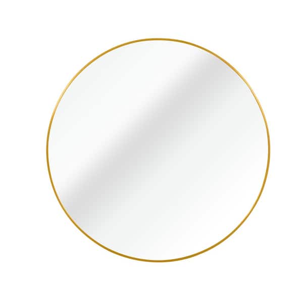 Unbranded Gold 32 in W x 1.1 in. H Round Metal Framed Wall Mirror, Wall Mounted Decorative Mirror, Bathroom Mirror