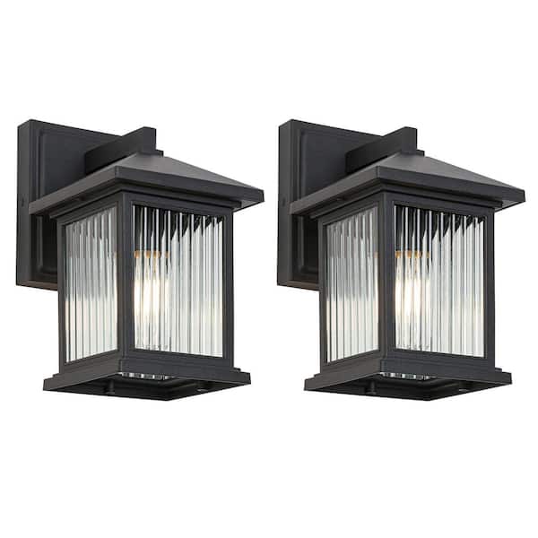 Jushua 1-Light Black Not Motion Sensing Outdoor Hardwired Wall Lantern Sconce, No Bulbs Included (2-Pack)
