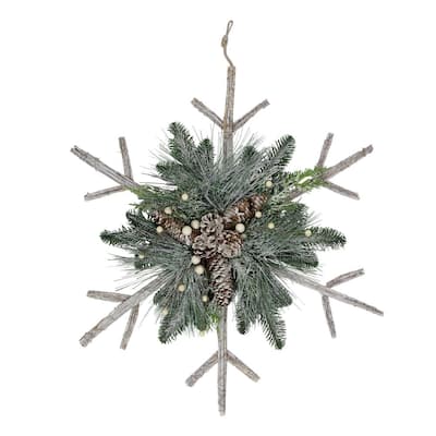 24 in. Frosted Mixed Pine Twig Snowflake Christmas Ornament