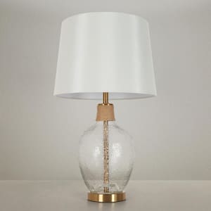 Modern 25 in. Plated Brass Mushroom Table Lamp for Bedroom with Beige Mercerized Cloth Shade