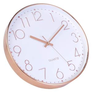 12 in. Non-Ticking Silent Battery-Operated Round Wall Clock, Simple Style Decor for Home, School and Office, Rose Gold