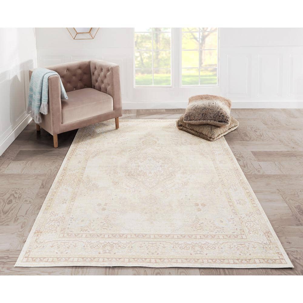 Elegant Ivory Medallion 2'x3' Braided Synthetic Rug