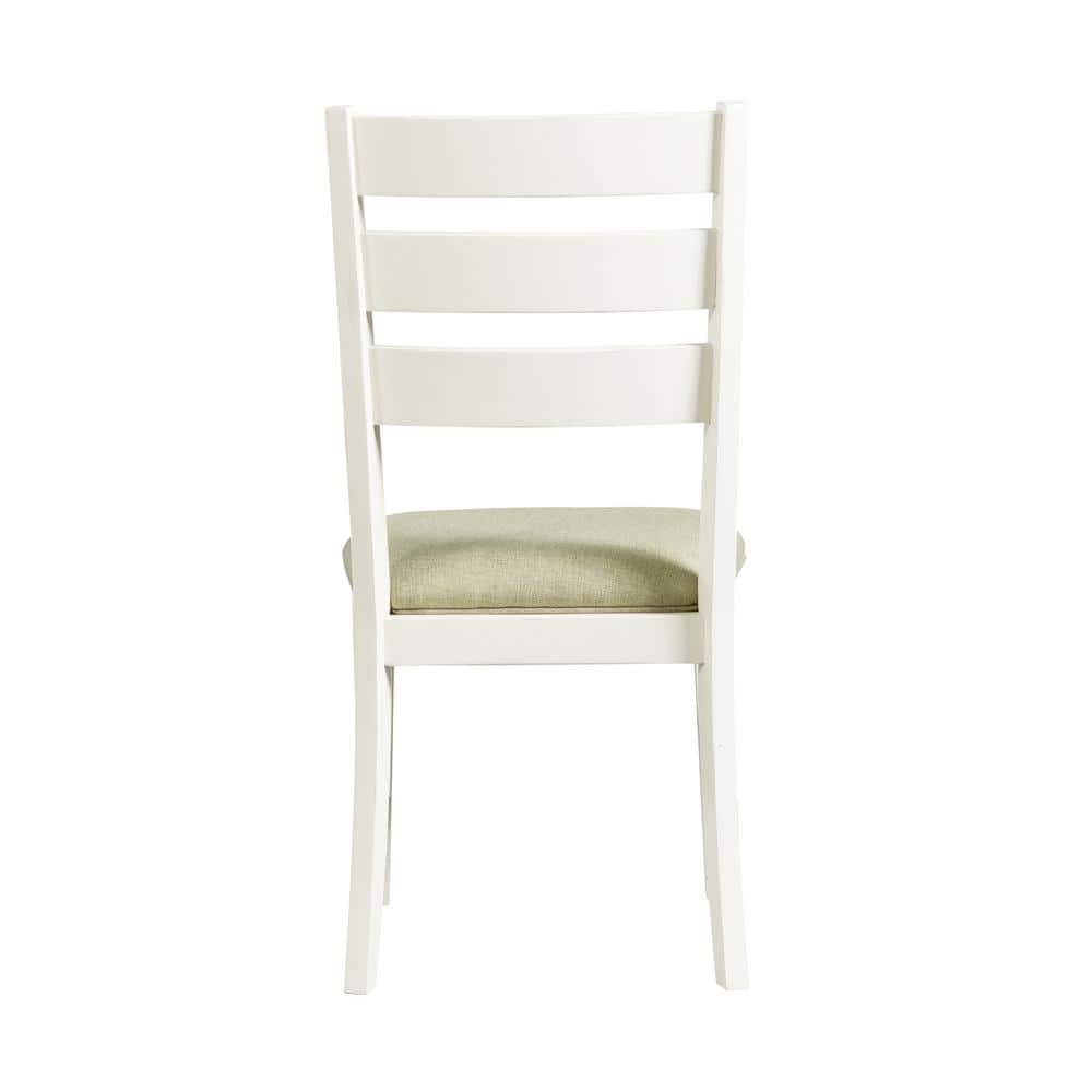 Farmhouse White Linen & Wood Ladder Back Side Chair Set