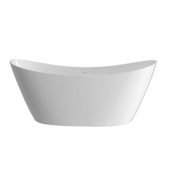 68 in. x 30 in. Freestanding Acrylic Tub Oval Double Slipper Free Standing alone Soaking Bathtub Center Drain in White