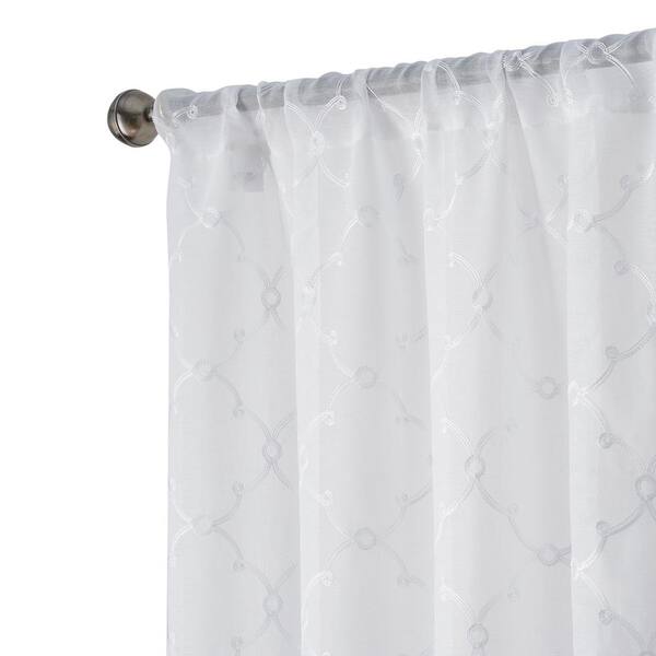 at Home 2-Pack White & Linen Embroidered Metallic Geo Grommet Curtain Panels, 63