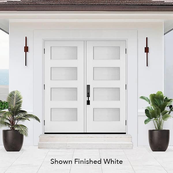 Palisade 72 in. x 80 in. 4L MicroGranite Impact Glass LHOS Unfinished Fiberglass Double Prehung Front Door w/4-9/16Jmb