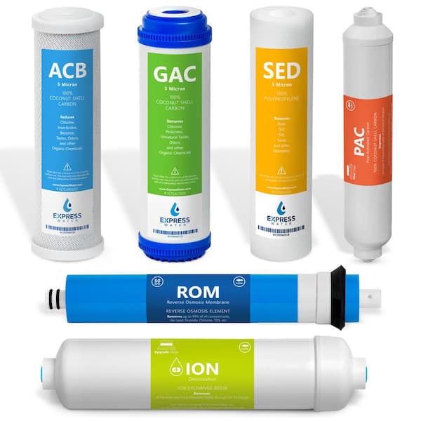 Express Water 6 Month Deionization Reverse Osmosis System Replacement Filter Set-6 Filters with 50 GPD RO Membrane