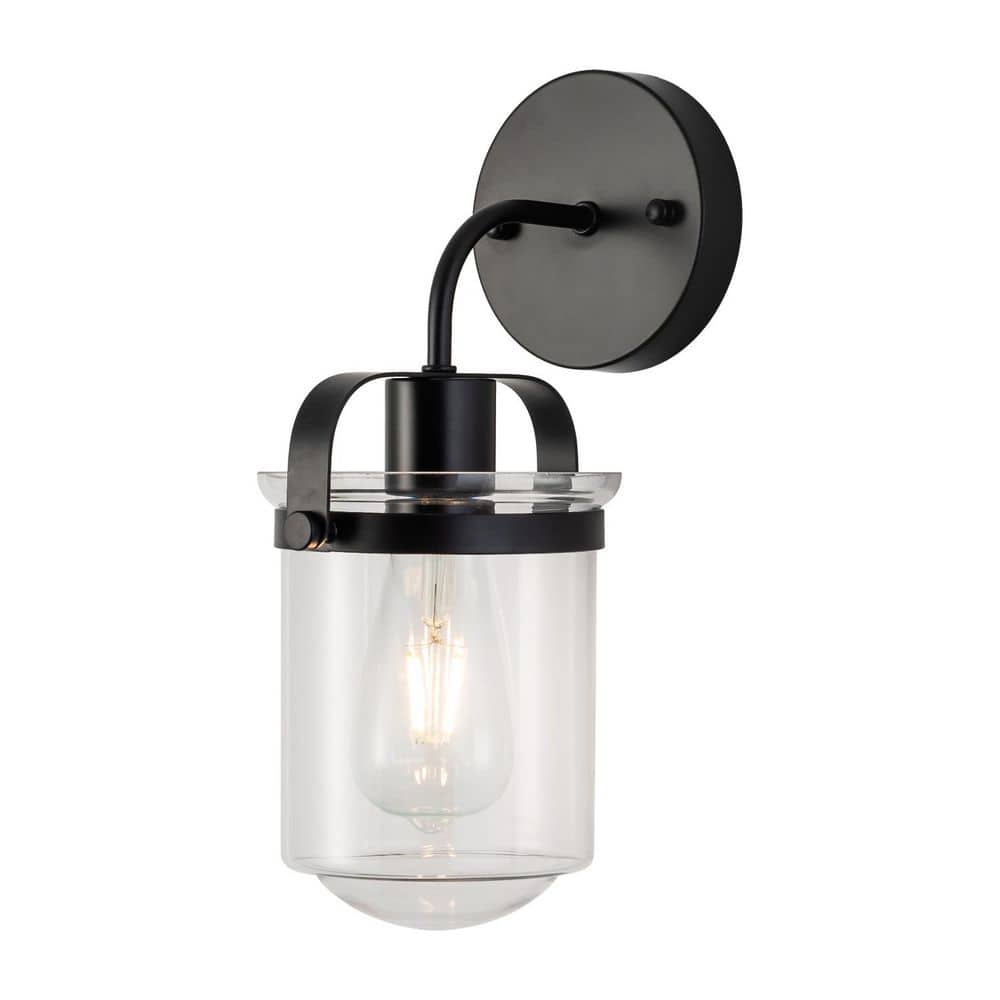 7.09 in. 1-Light Matte Black Industrial Indoor Wall Sconce with Clear Glass Shade for Bathroom Living Room, No Bulb price history on PriceWatchPro